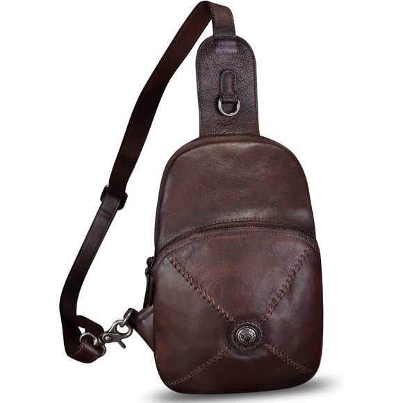 Genuine Leather Women Vintage Crossbody Sling Bag Coffee 17x9x26cm